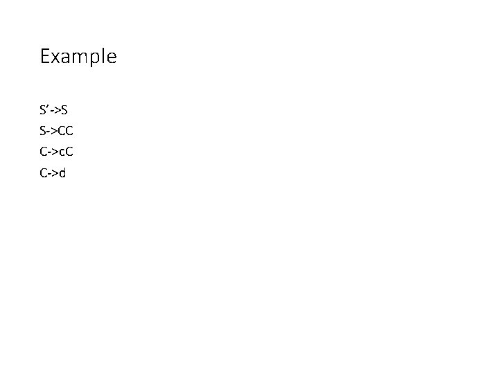 Example S’->S S->CC C->c. C C->d 