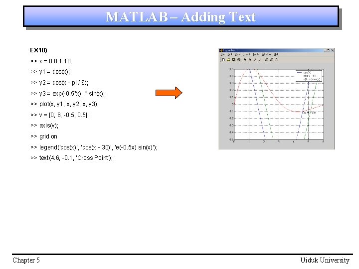 MATLAB – Adding Text EX 10) >> x = 0: 0. 1: 10; >>