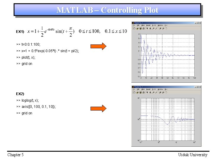 MATLAB – Controlling Plot EX 1) >> t=0: 0. 1: 100; >> x=1 +