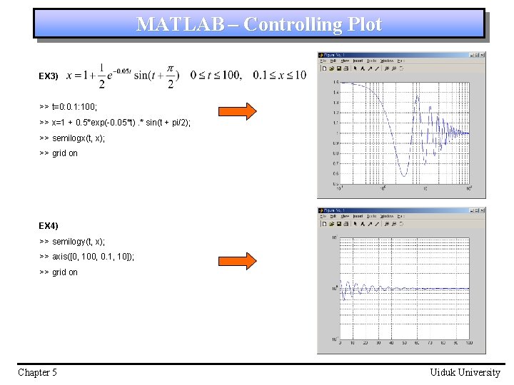 MATLAB – Controlling Plot EX 3) >> t=0: 0. 1: 100; >> x=1 +