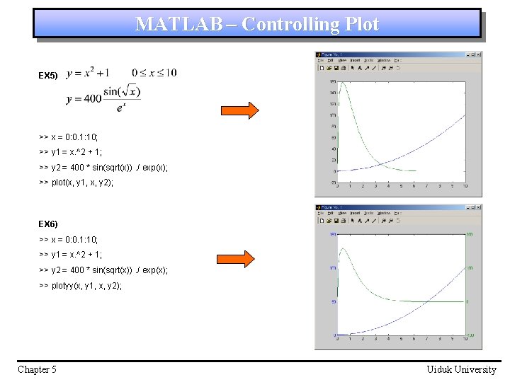 MATLAB – Controlling Plot EX 5) >> x = 0: 0. 1: 10; >>