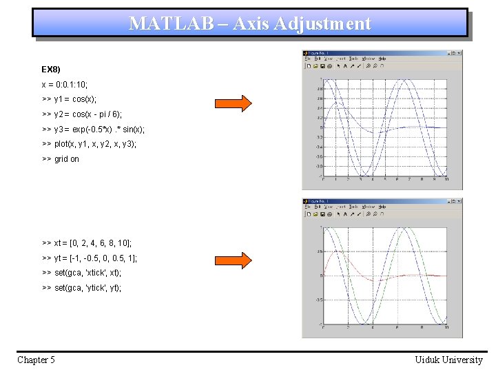 MATLAB – Axis Adjustment EX 8) x = 0: 0. 1: 10; >> y