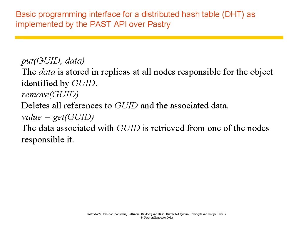 Basic programming interface for a distributed hash table (DHT) as implemented by the PAST