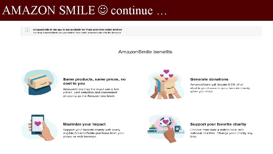 AMAZON SMILE continue … 