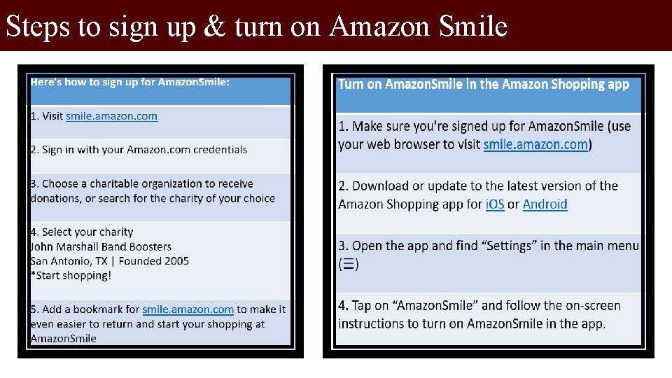 Steps to sign up & turn on Amazon Smile 