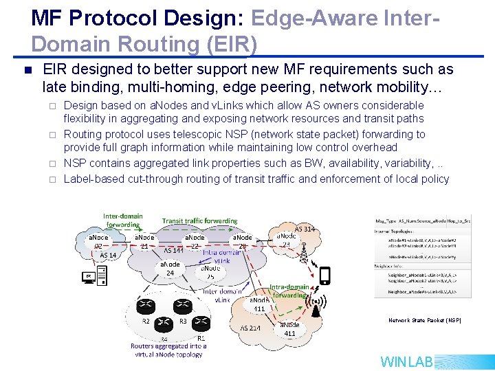 MF Protocol Design: Edge-Aware Inter. Domain Routing (EIR) n EIR designed to better support