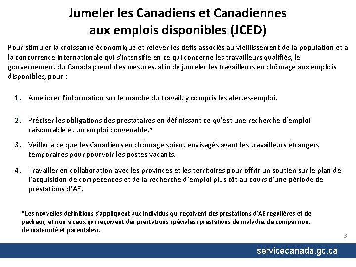 Jumeler les Canadiens et Canadiennes aux emplois disponibles (JCED) Pour stimuler la croissance économique