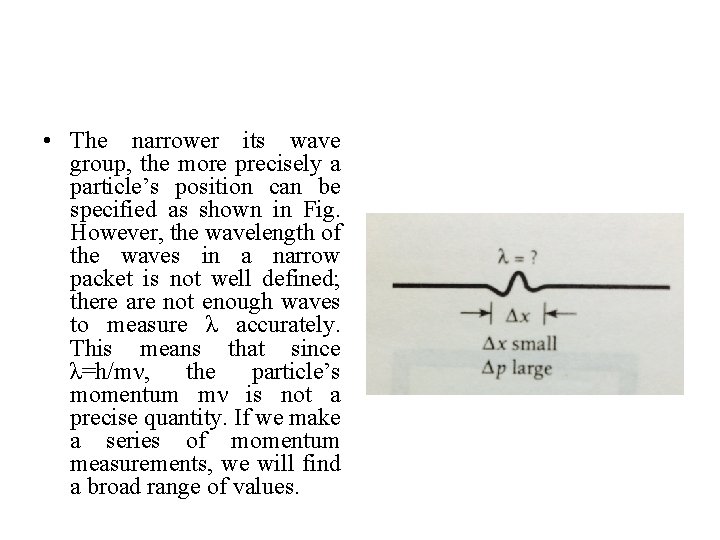  • The narrower its wave group, the more precisely a particle’s position can