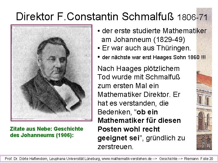 Direktor F. Constantin Schmalfuß 1806 -71 • der erste studierte Mathematiker am Johanneum (1829