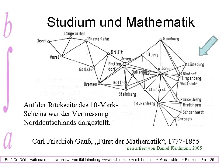 Studium und Mathematik Auf der Rückseite des 10 -Mark. Scheins war der Vermessung Norddeutschlands