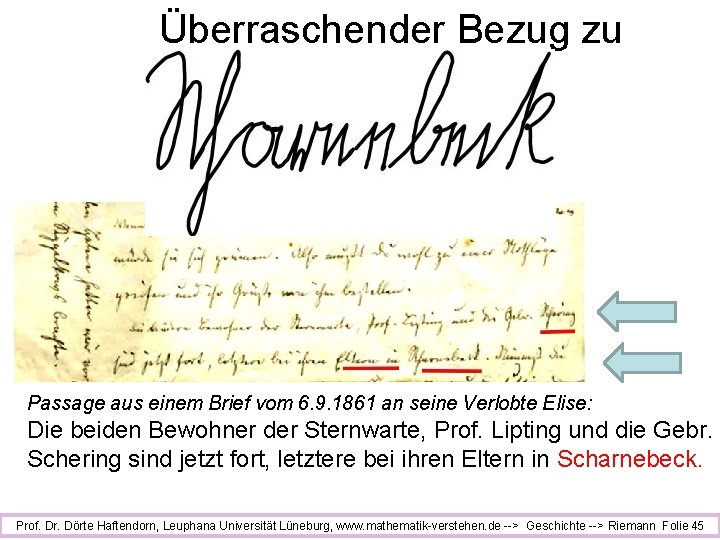 Überraschender Bezug zu Passage aus einem Brief vom 6. 9. 1861 an seine Verlobte