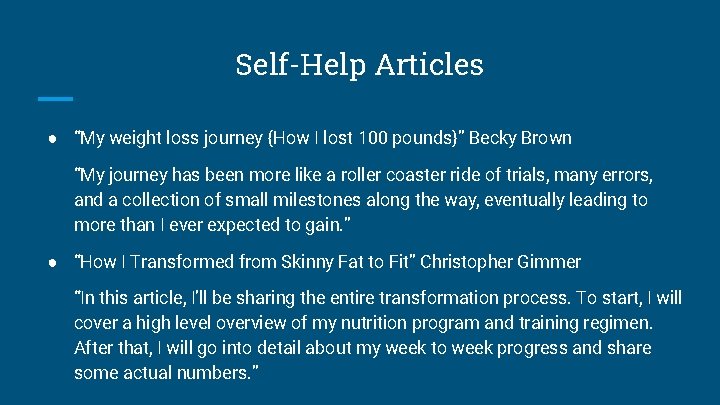 Self-Help Articles ● “My weight loss journey {How I lost 100 pounds}” Becky Brown