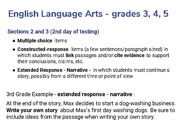 English Language Arts - grades 3, 4, 5 Sections 2 and 3 (2 nd