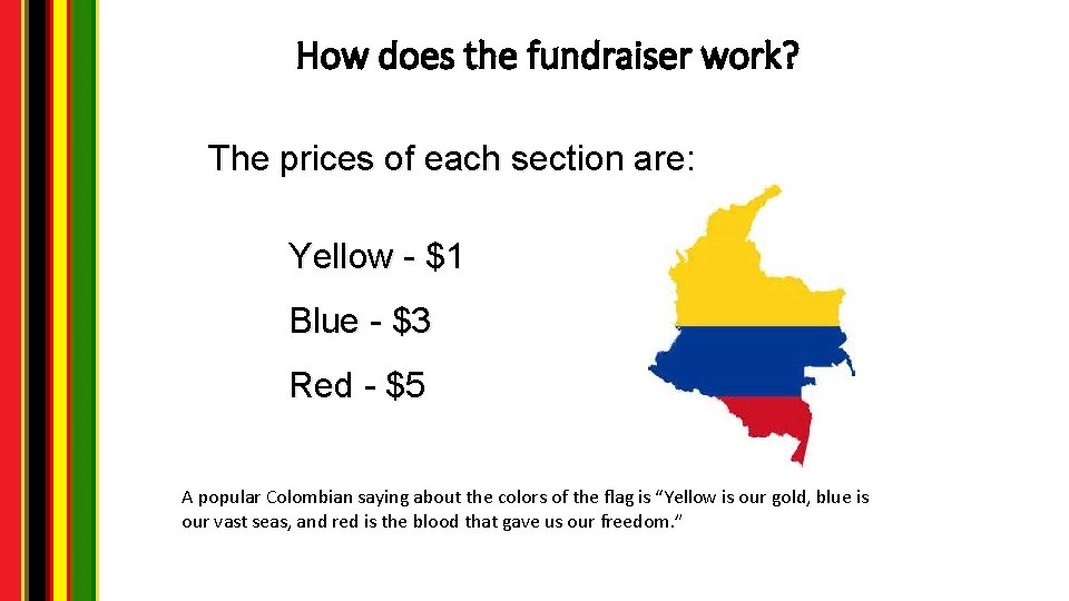 How does the fundraiser work? The prices of each section are: Yellow - $1