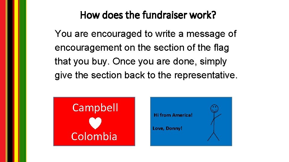 How does the fundraiser work? You are encouraged to write a message of encouragement