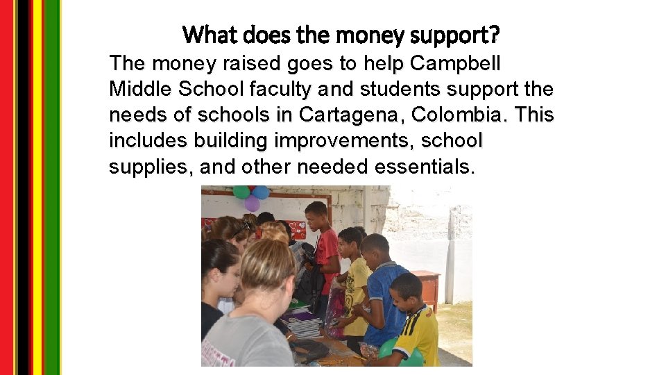 What does the money support? The money raised goes to help Campbell Middle School
