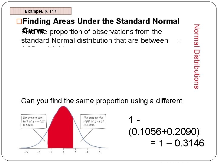 Example, p. 117 Curve Find the proportion of observations from the standard Normal distribution Example, p. 117 Curve Find the proportion of observations from the standard Normal distribution