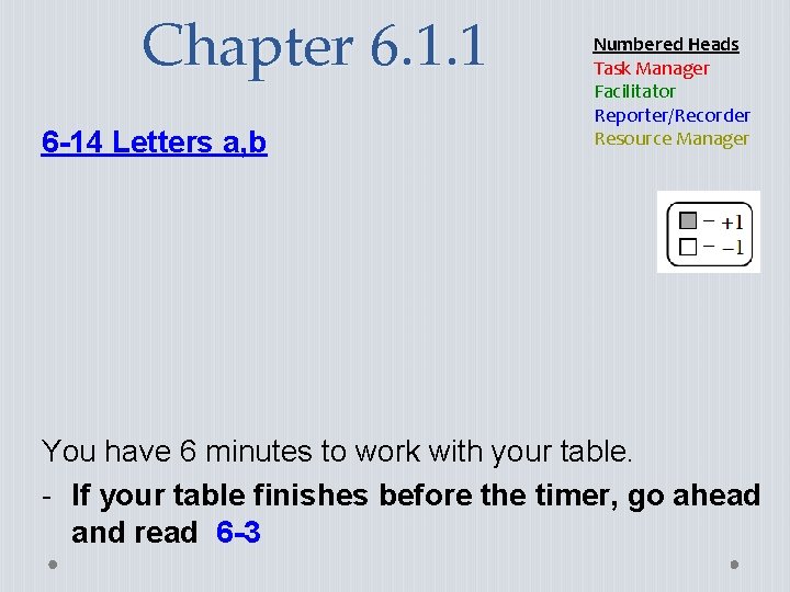 Chapter 6. 1. 1 6 -14 Letters a, b Numbered Heads Task Manager Facilitator