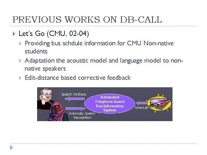 PREVIOUS WORKS ON DB-CALL Let’s Go (CMU, 02 -04) Providing bus schdule information for