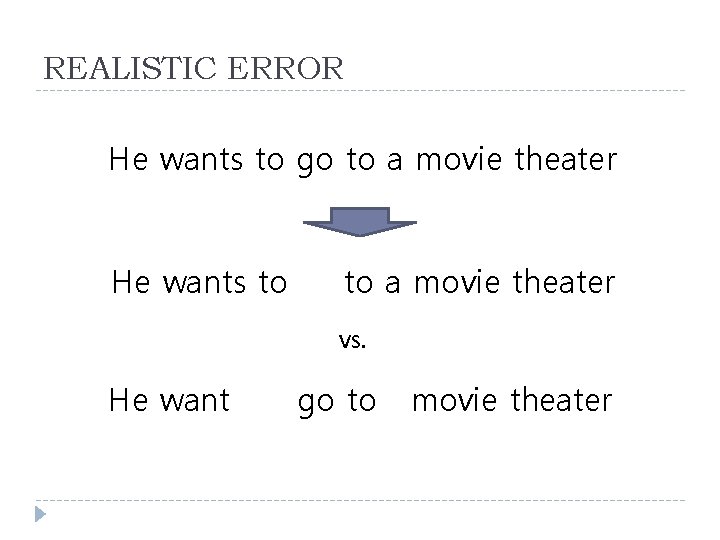 REALISTIC ERROR He wants to go to a movie theater He wants to to