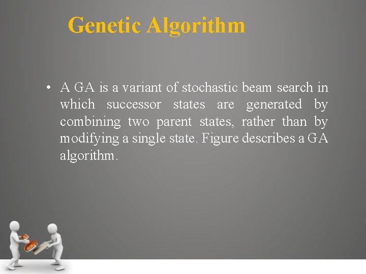 Genetic Algorithm • A GA is a variant of stochastic beam search in which