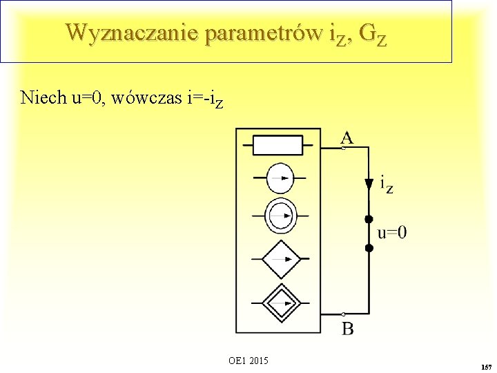 Wyznaczanie parametrów i. Z, GZ Niech u=0, wówczas i=-i. Z OE 1 2015 157