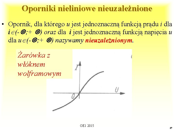 Oporniki nieliniowe nieuzależnione • Opornik, dla którego u jest jednoznaczną funkcją prądu i dla