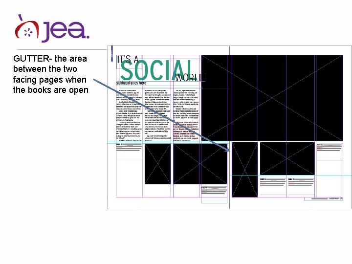 GUTTER- the area between the two facing pages when the books are open 