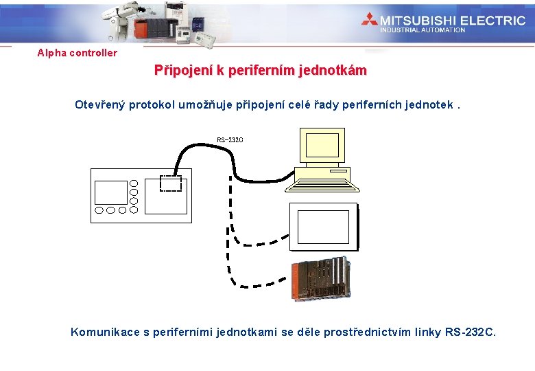 Industrial Automation Alpha controller Připojení k periferním jednotkám Otevřený protokol umožňuje připojení celé řady