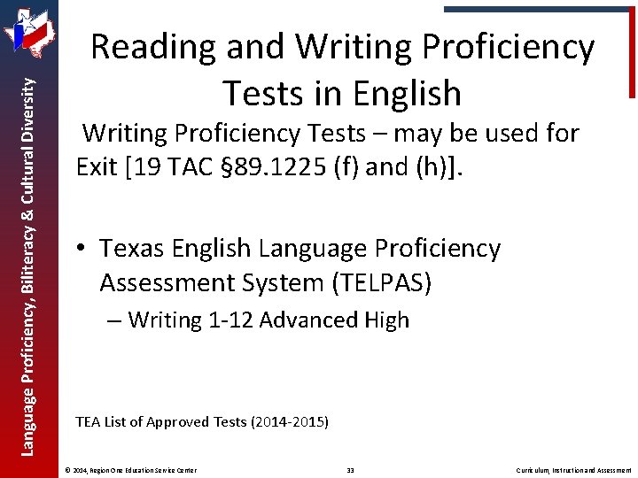 Language Proficiency, Biliteracy & Cultural Diversity Reading and Writing Proficiency Tests in English Writing