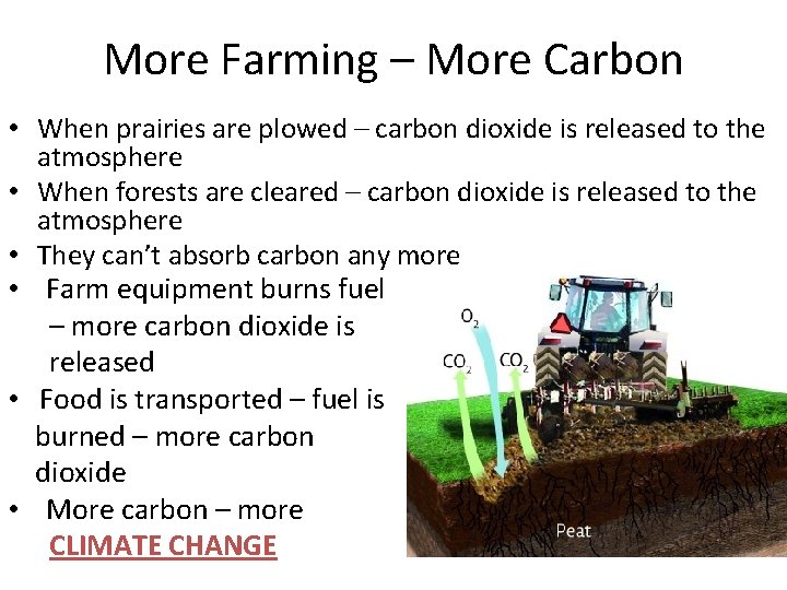 More Farming – More Carbon • When prairies are plowed – carbon dioxide is