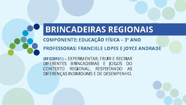 BRINCADEIRAS REGIONAIS COMPONENTE: EDUCAÇÃO FÍSICA – 3º ANO PROFESSORAS: FRANCIELE LOPES E JOYCE ANDRADE