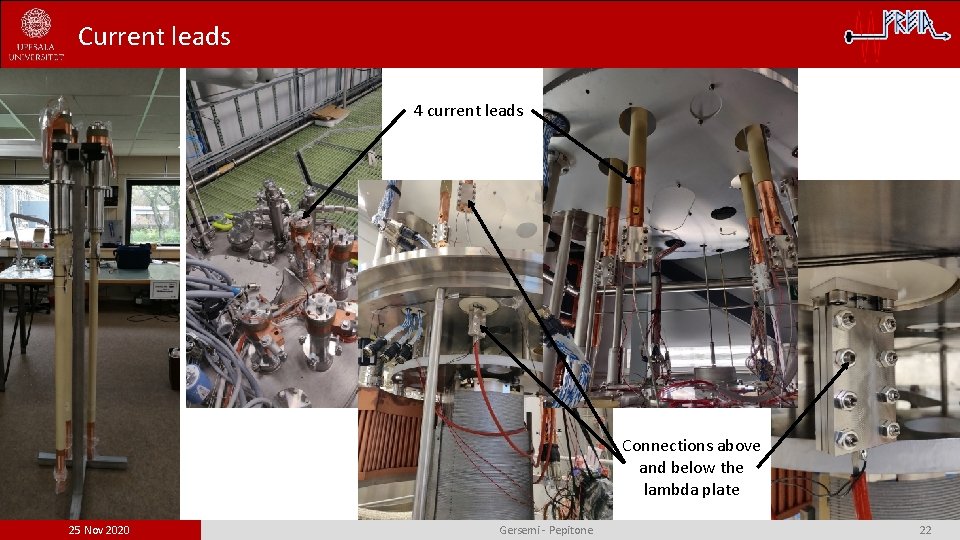 Current leads 4 current leads Connections above and below the lambda plate 25 Nov