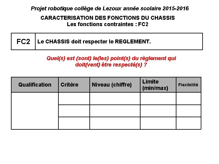Projet robotique collège de Lezoux année scolaire 2015 -2016 CARACTERISATION DES FONCTIONS DU CHASSIS