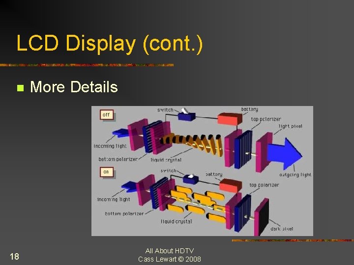 LCD Display (cont. ) n 18 More Details All About HDTV Cass Lewart ©
