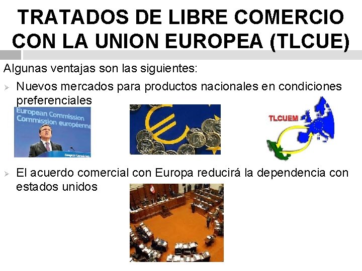TRATADOS DE LIBRE COMERCIO CON LA UNION EUROPEA (TLCUE) Algunas ventajas son las siguientes: