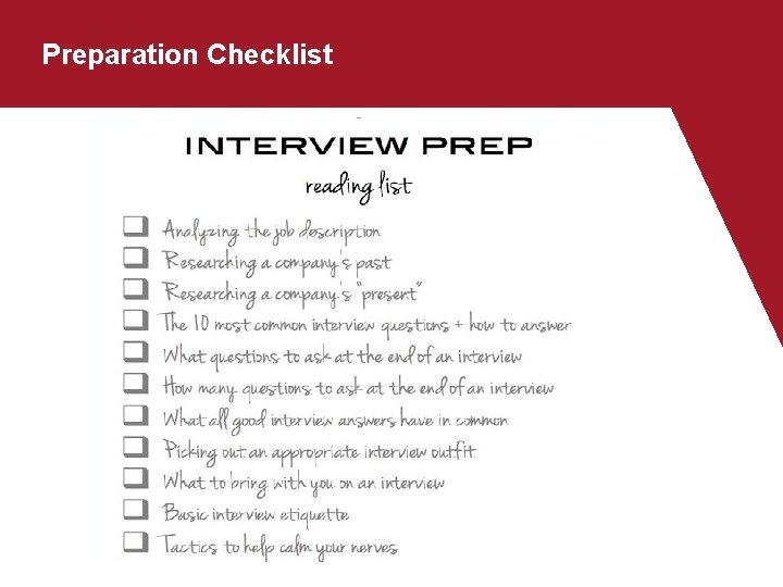 Preparation Checklist Preparation Checklist