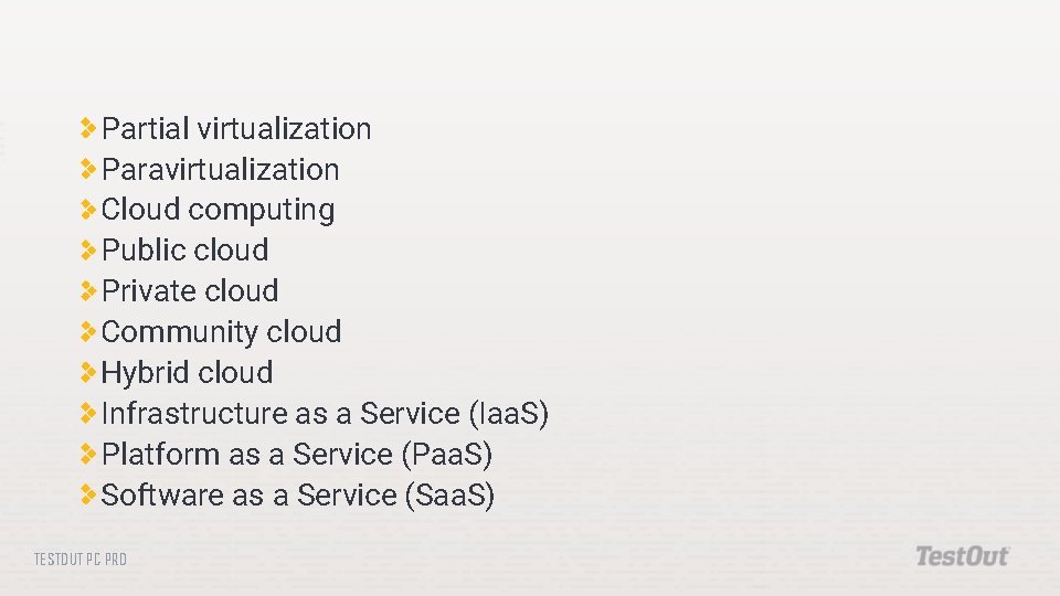 Partial virtualization Paravirtualization Cloud computing Public cloud Private cloud Community cloud Hybrid cloud Infrastructure