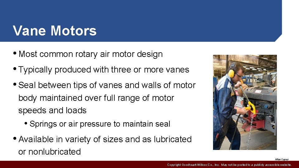 Vane Motors • Most common rotary air motor design • Typically produced with three