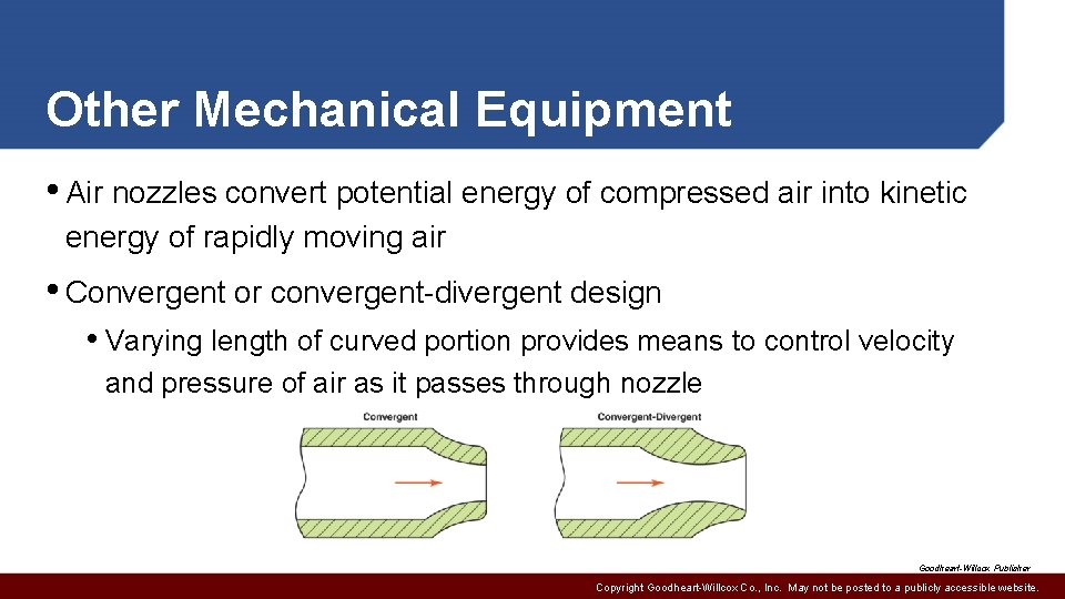 Other Mechanical Equipment • Air nozzles convert potential energy of compressed air into kinetic