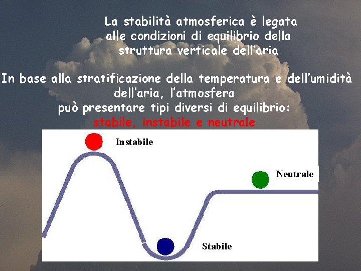 La stabilità atmosferica è legata alle condizioni di equilibrio della struttura verticale dell’aria In