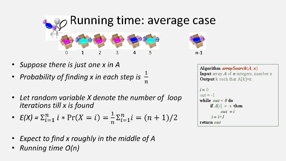 Running time: average case 0 • 1 2 3 4 5 n-1 Algorithm array. Running time: average case 0 • 1 2 3 4 5 n-1 Algorithm array.