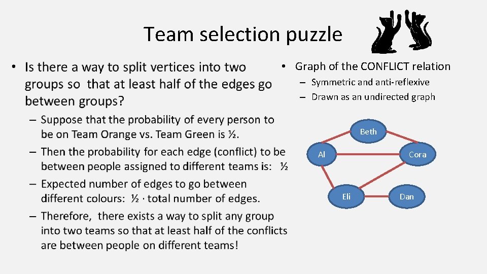 Team selection puzzle • Graph of the CONFLICT relation – Symmetric and anti-reflexive – Team selection puzzle • Graph of the CONFLICT relation – Symmetric and anti-reflexive –