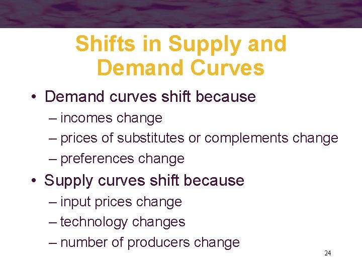 Shifts in Supply and Demand Curves • Demand curves shift because – incomes change