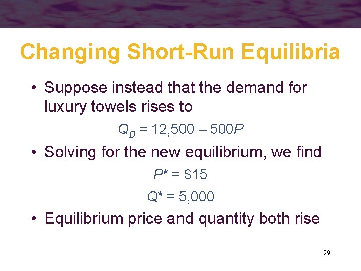 Changing Short-Run Equilibria • Suppose instead that the demand for luxury towels rises to