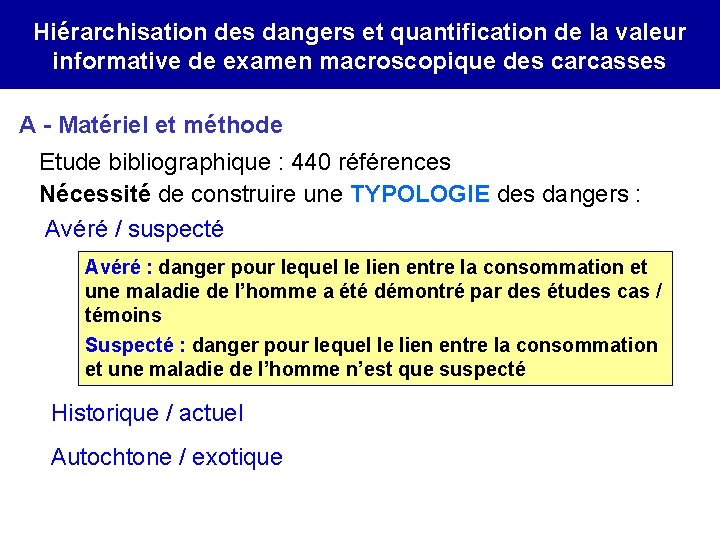 Hiérarchisation des dangers et quantification de la valeur informative de examen macroscopique des carcasses