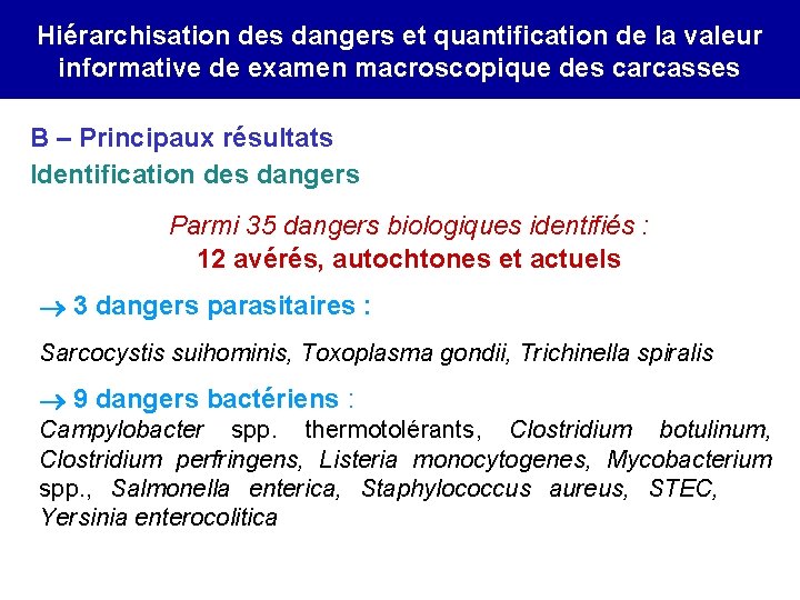 Hiérarchisation des dangers et quantification de la valeur informative de examen macroscopique des carcasses