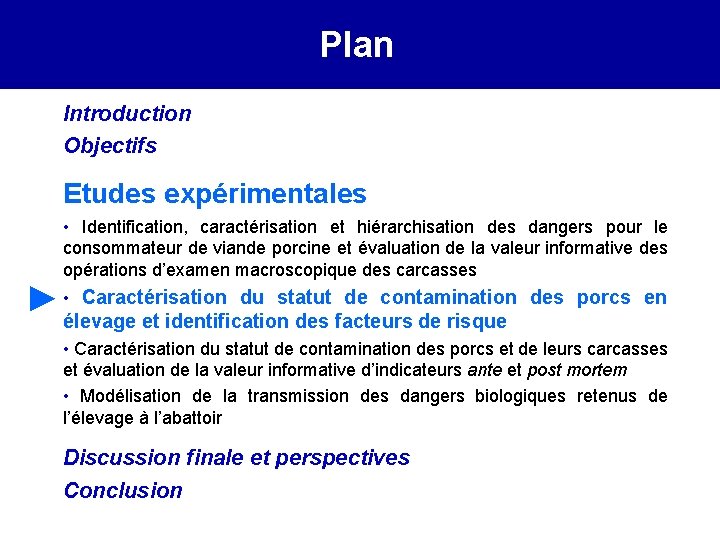 Plan Introduction Objectifs Etudes expérimentales • Identification, caractérisation et hiérarchisation des dangers pour le