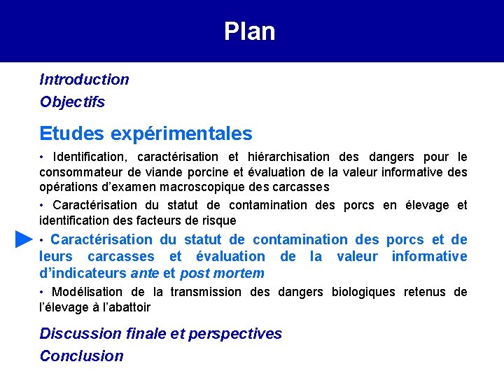 Plan Introduction Objectifs Etudes expérimentales • Identification, caractérisation et hiérarchisation des dangers pour le