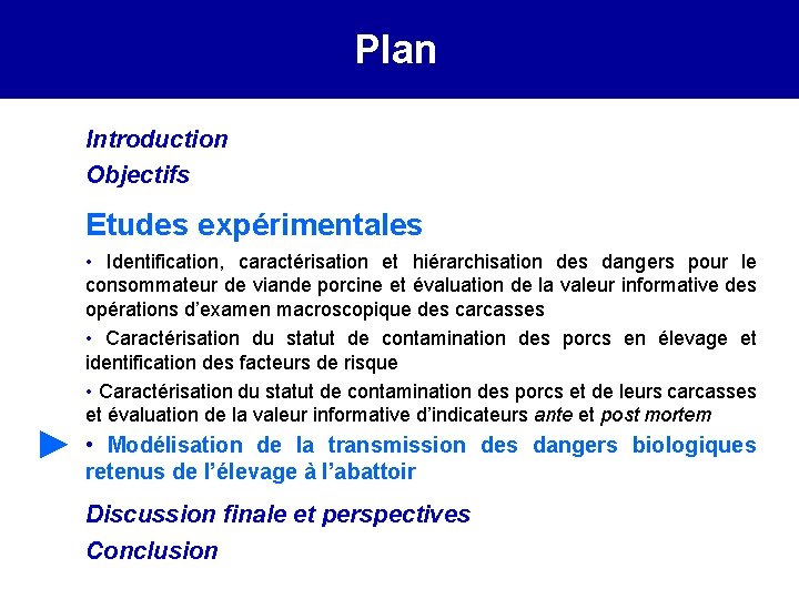 Plan Introduction Objectifs Etudes expérimentales ► • Identification, caractérisation et hiérarchisation des dangers pour